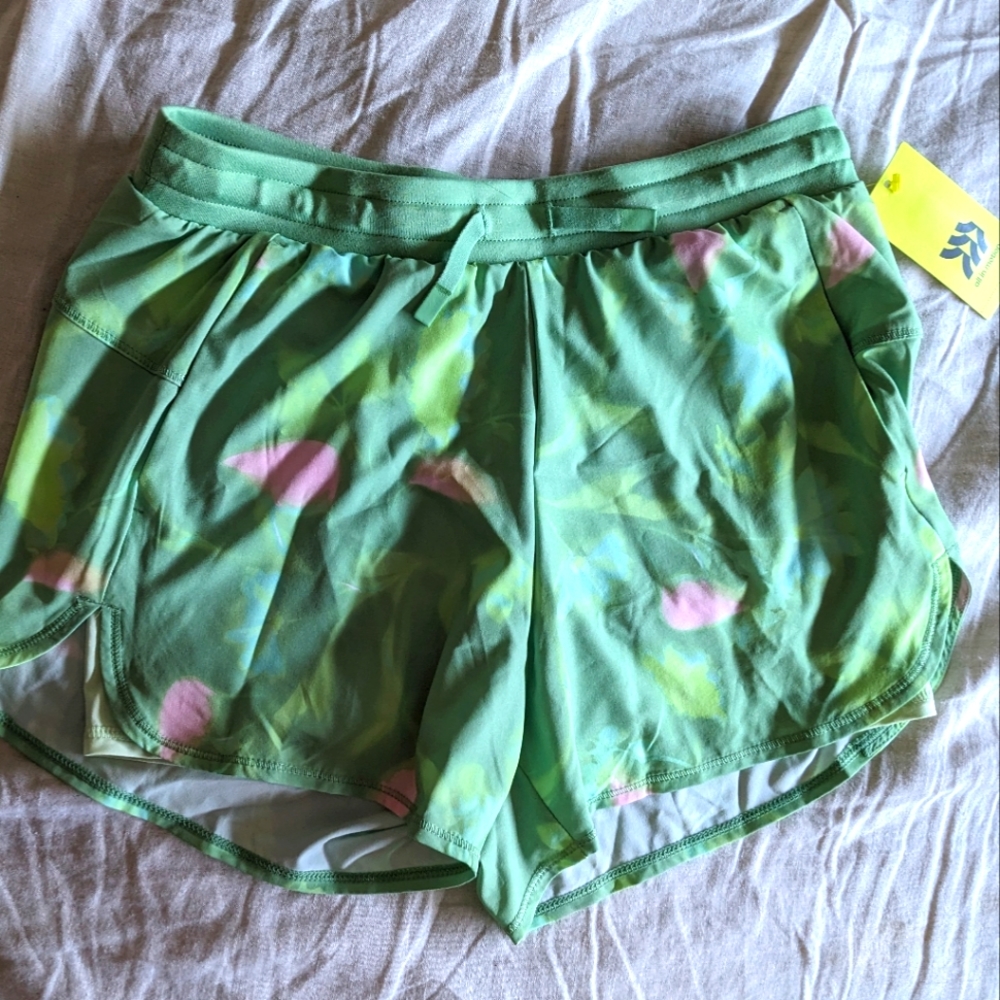 Green floral kids shorts
